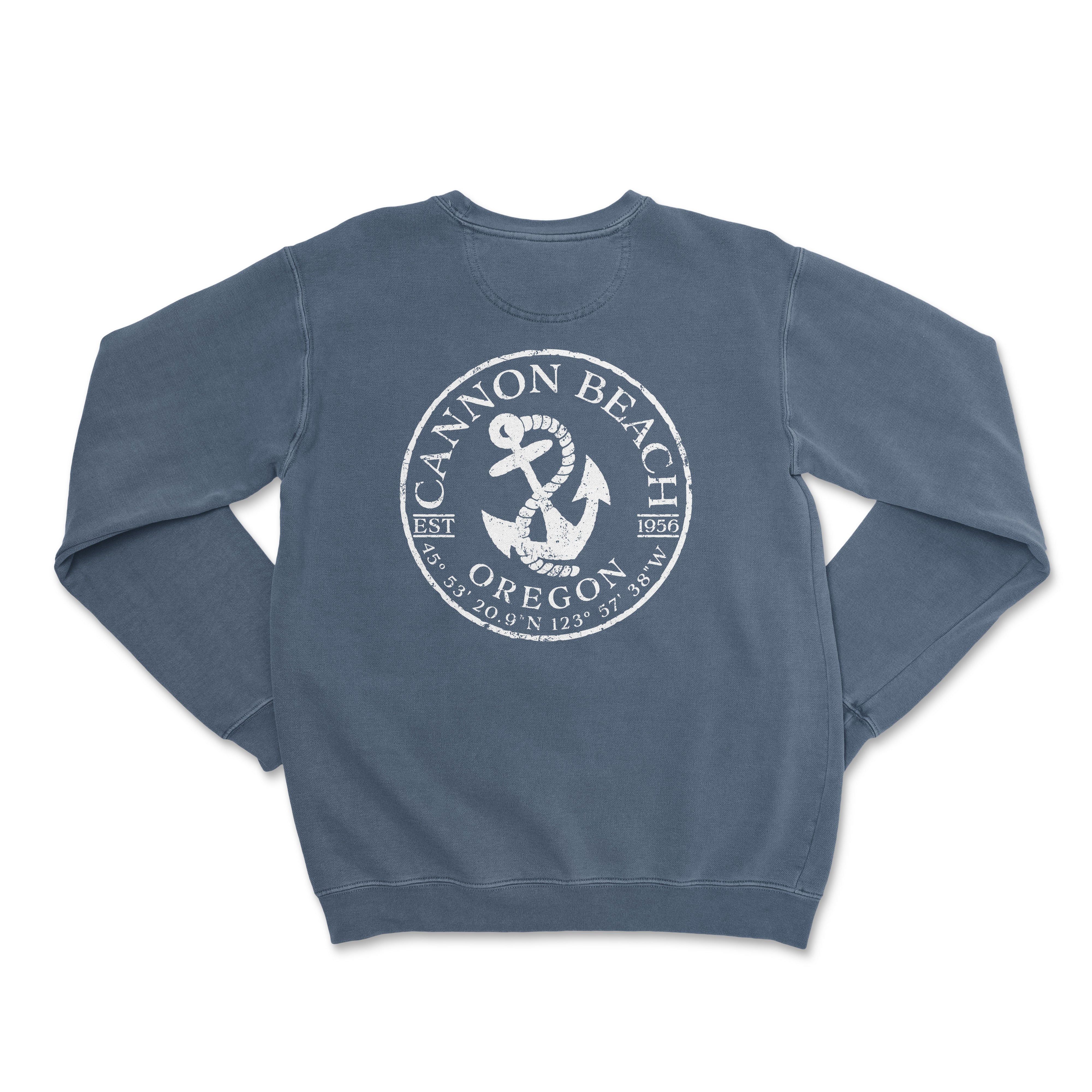 a blue sweatshirt with an anchor and the words canyon beach on it