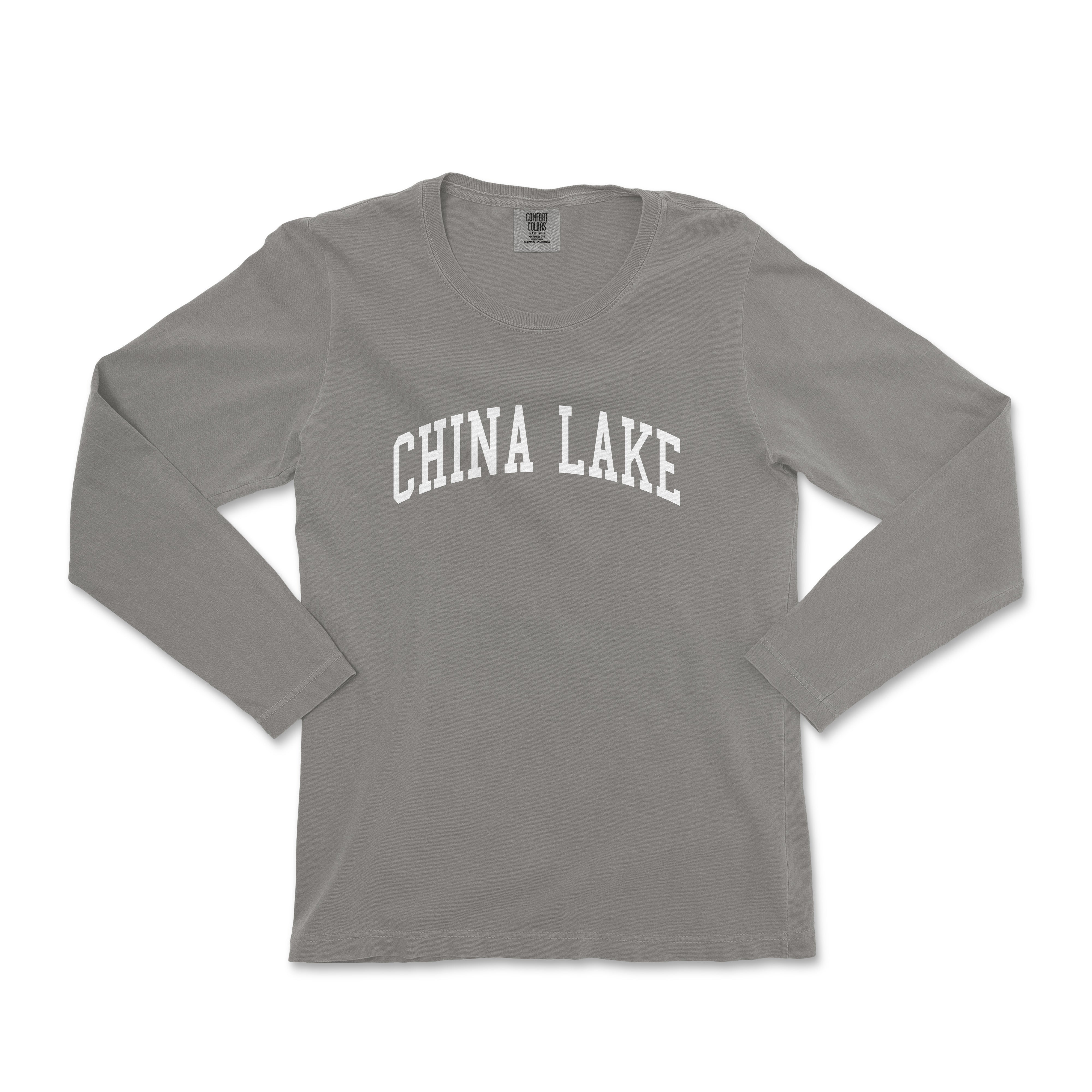 a gray shirt with the word china lake on it