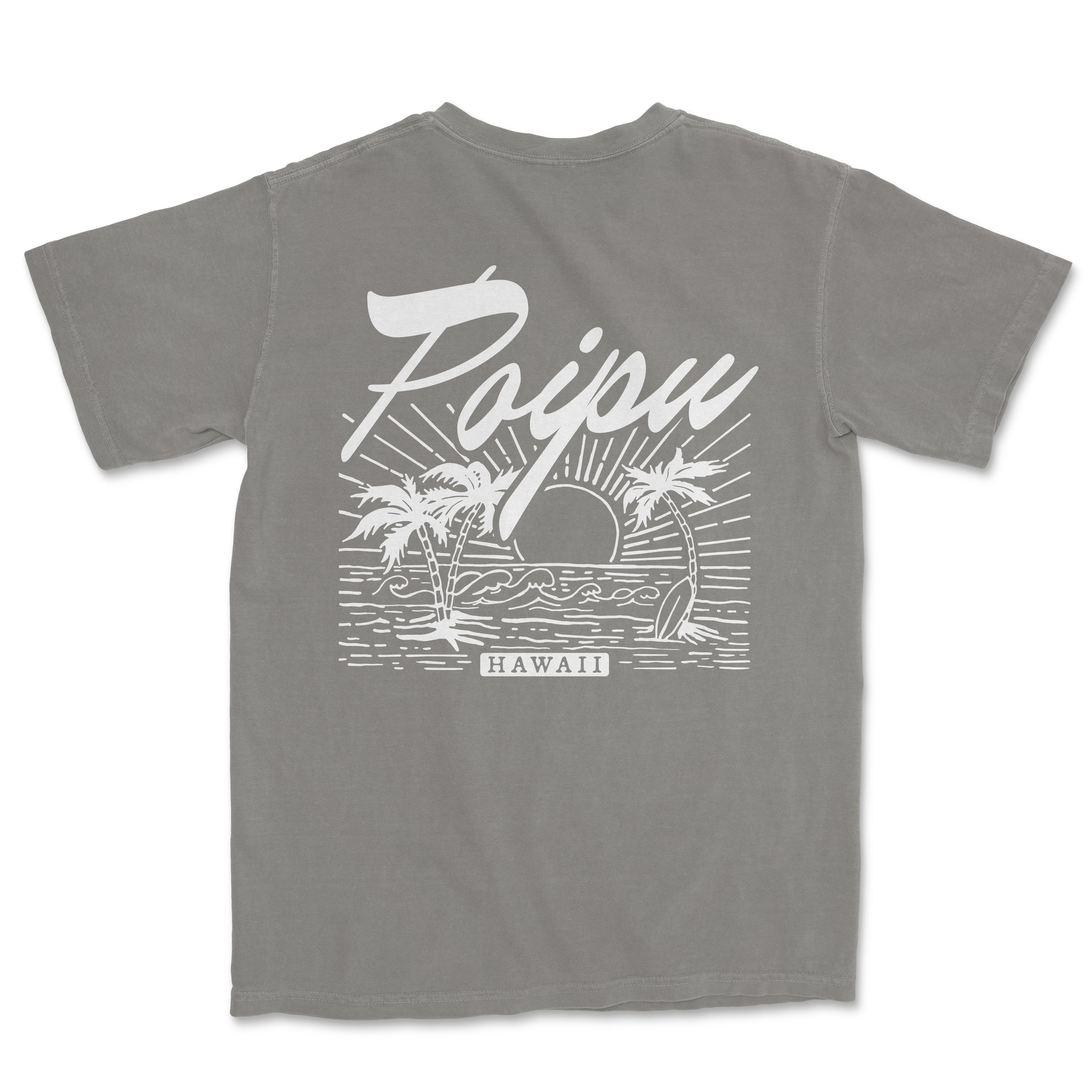 a gray t - shirt that says enjoy hawaii