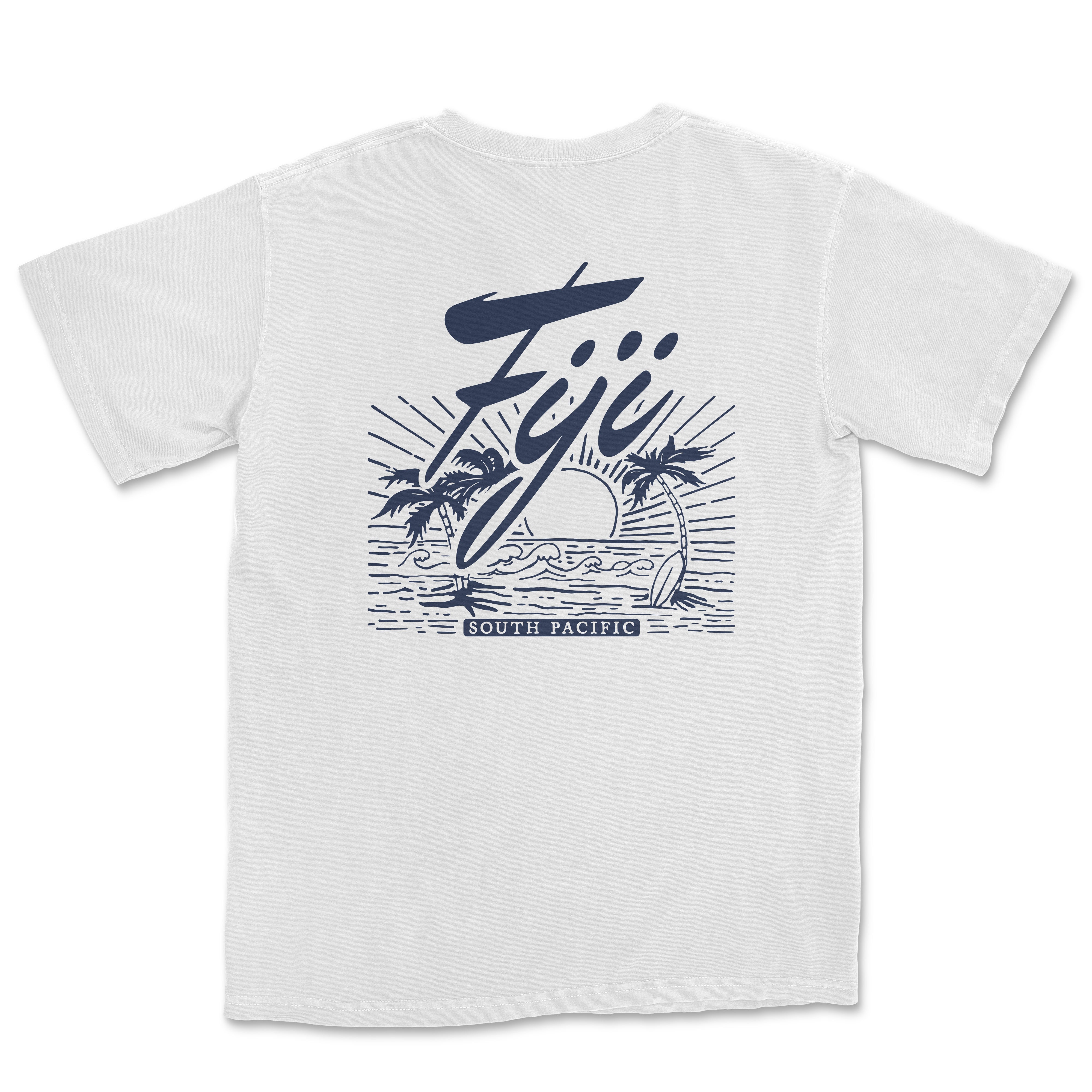 a white t - shirt with the words fiji on it