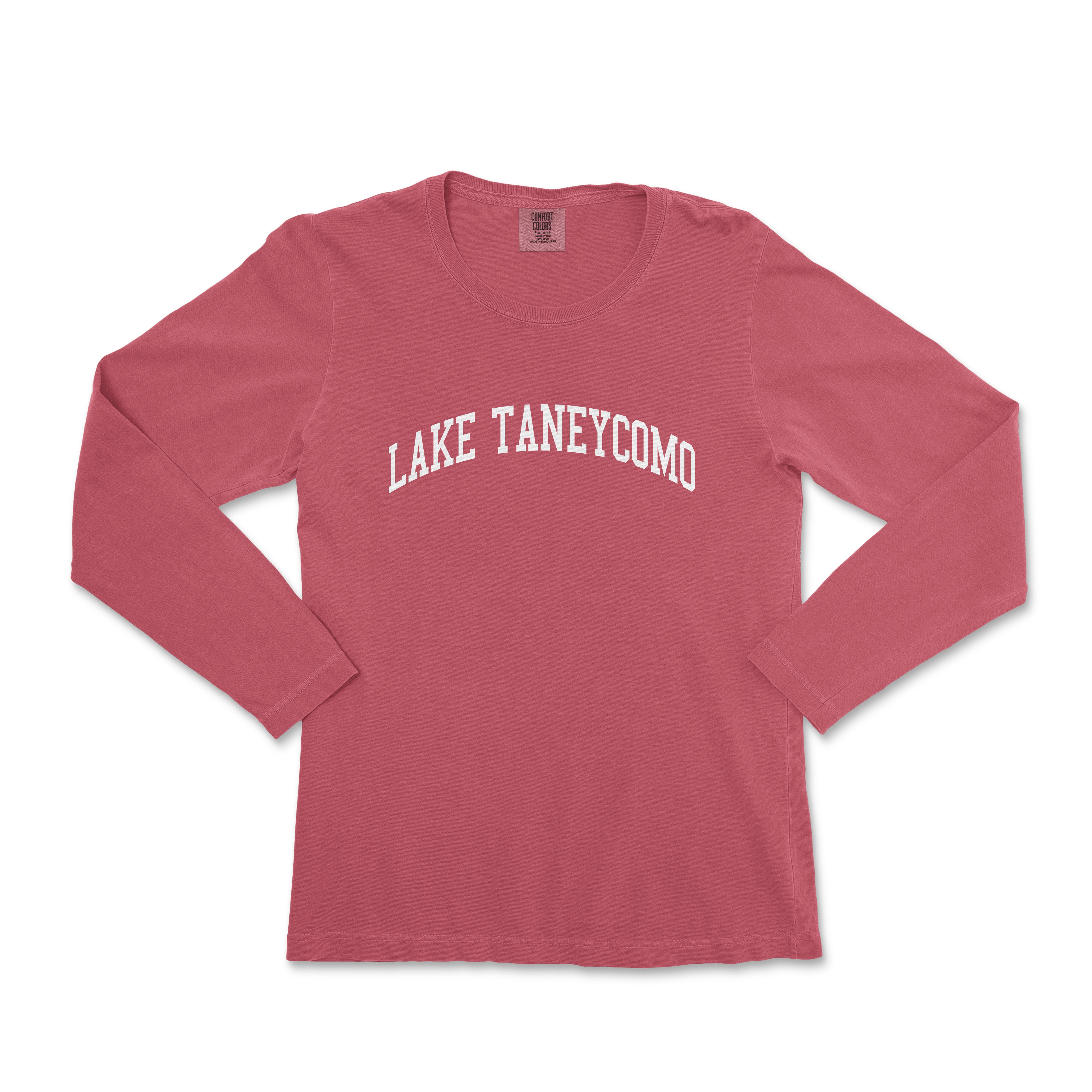 a women's long sleeve shirt with the words lake tancy como on it