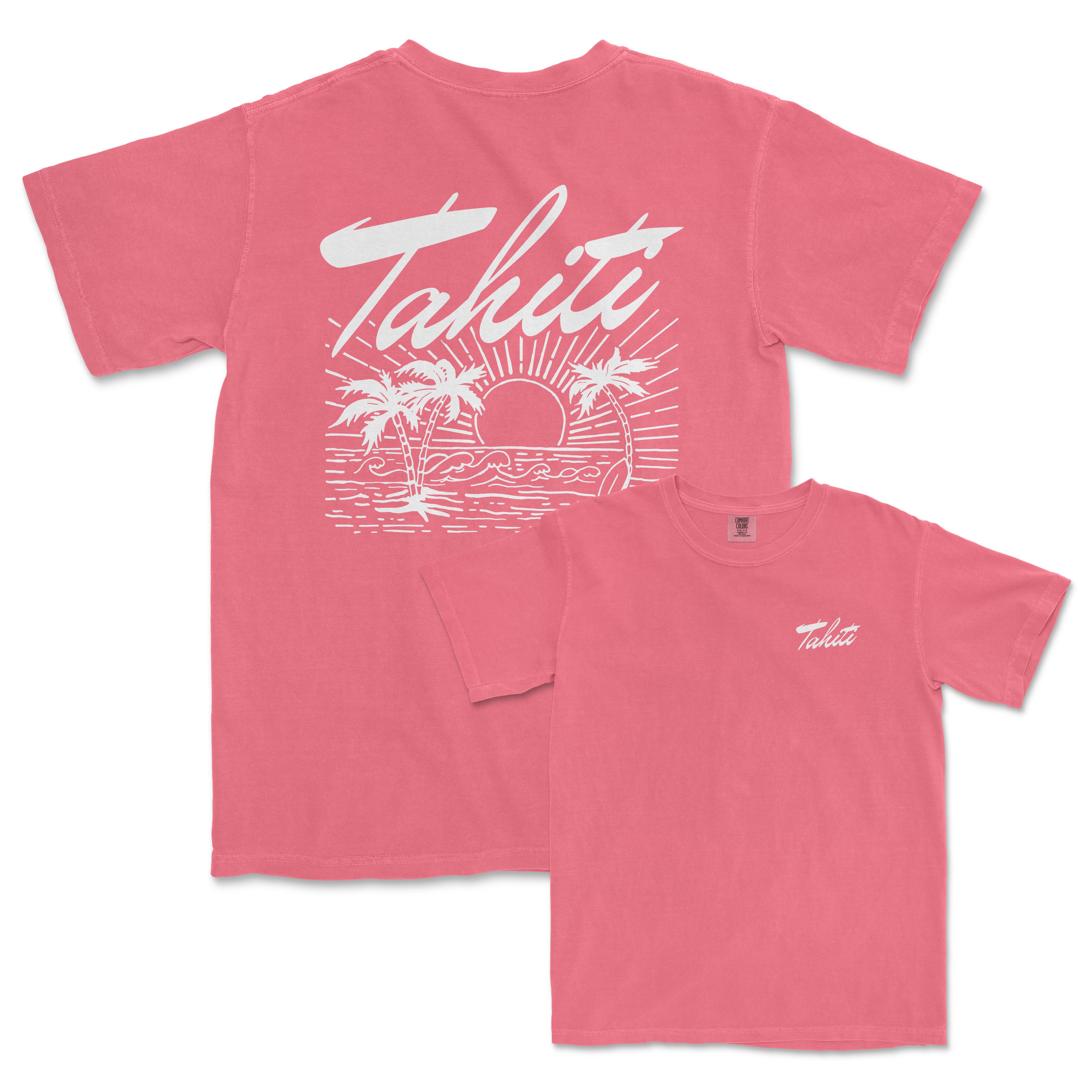 a pink t - shirt with the words tahiti on it