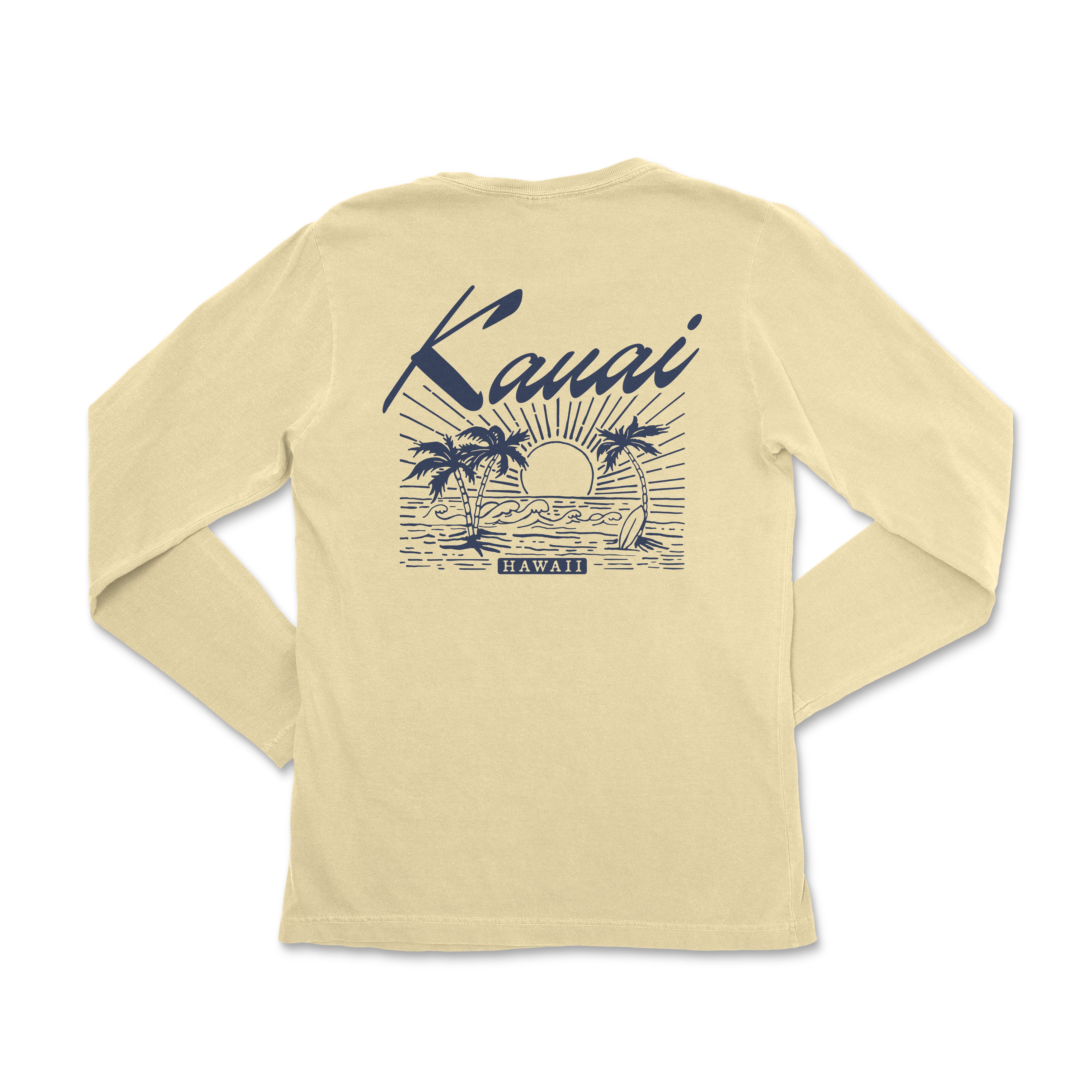 a women's long sleeve shirt with the words kauai on it