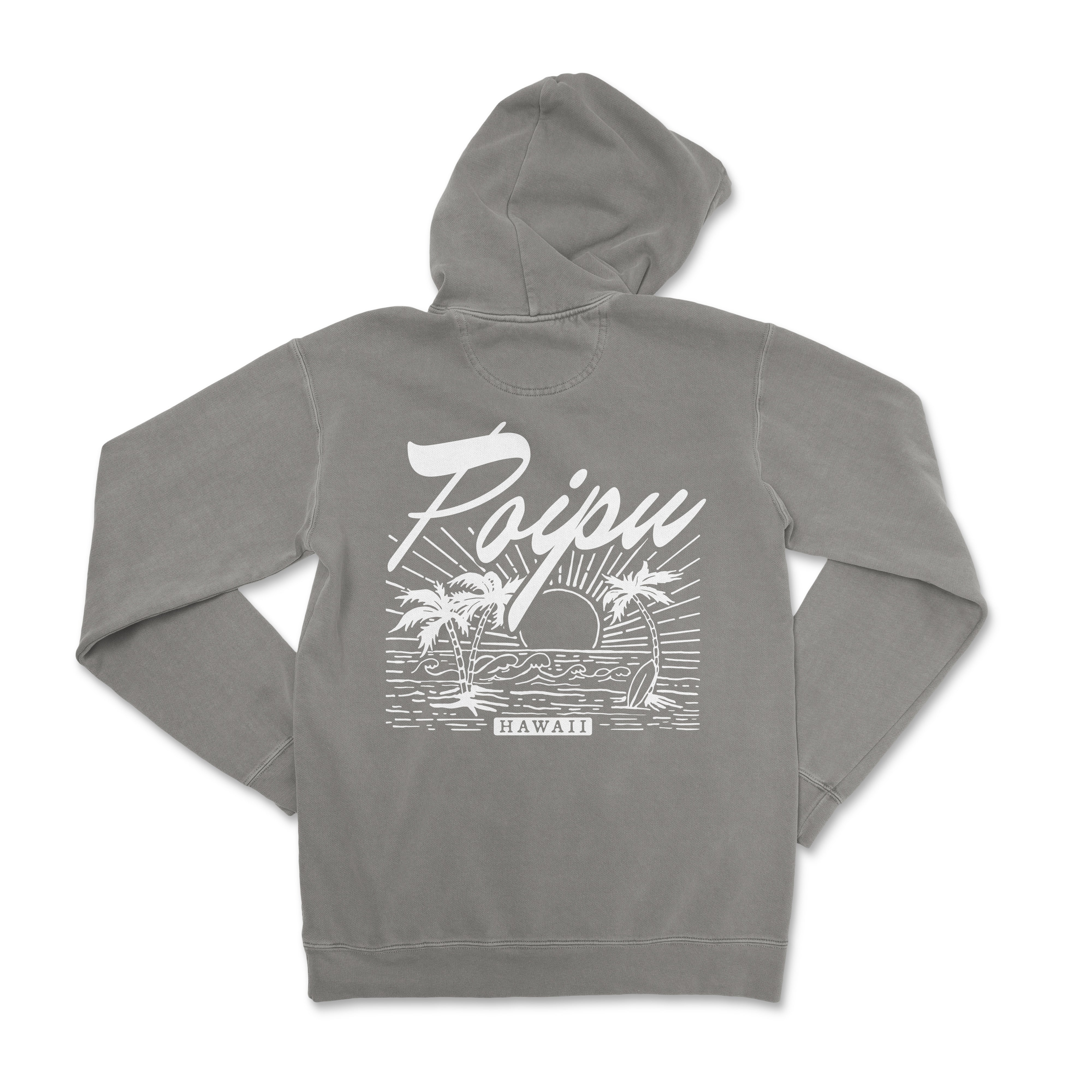 a gray sweatshirt with a white graphic on the back