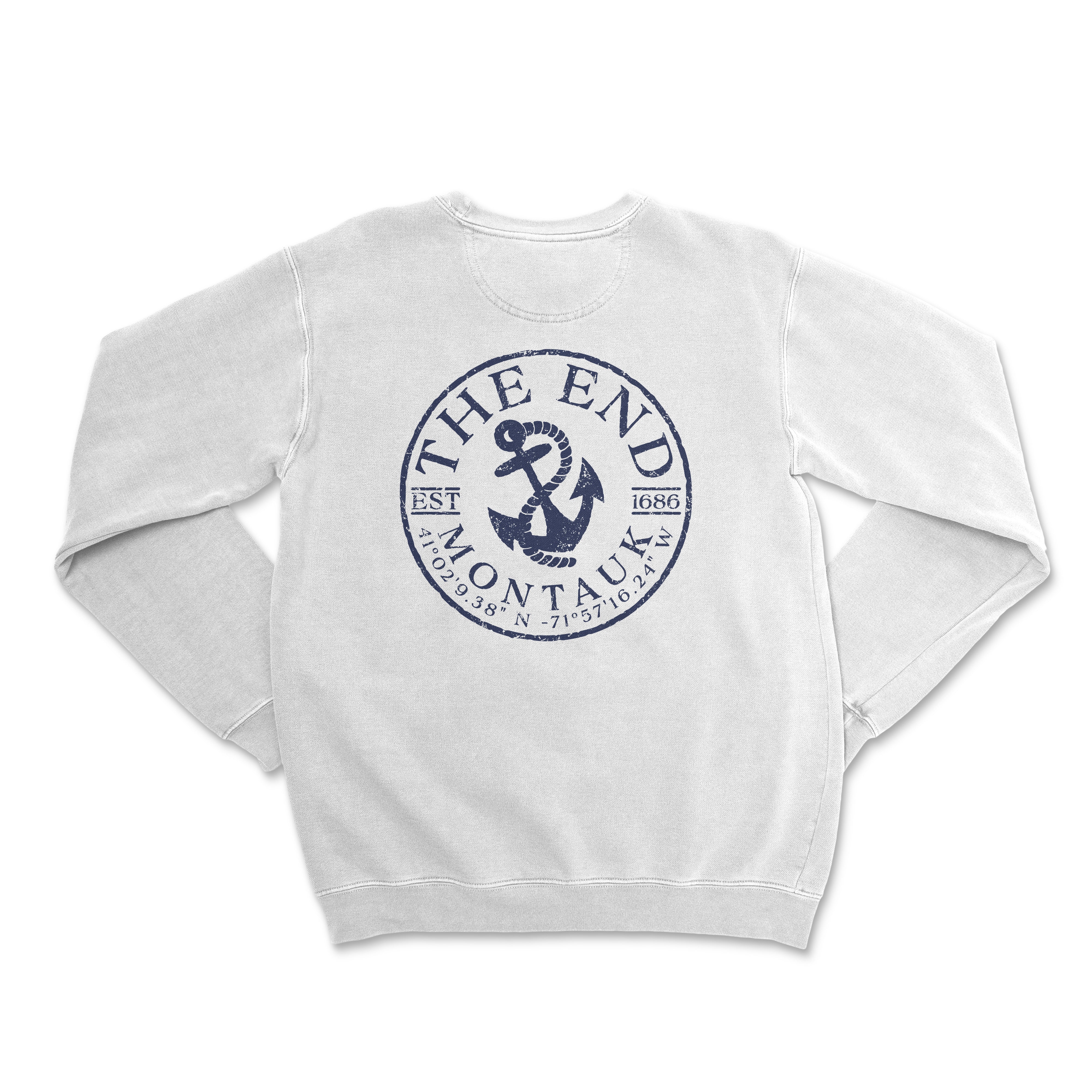 a white sweatshirt with an anchor on it