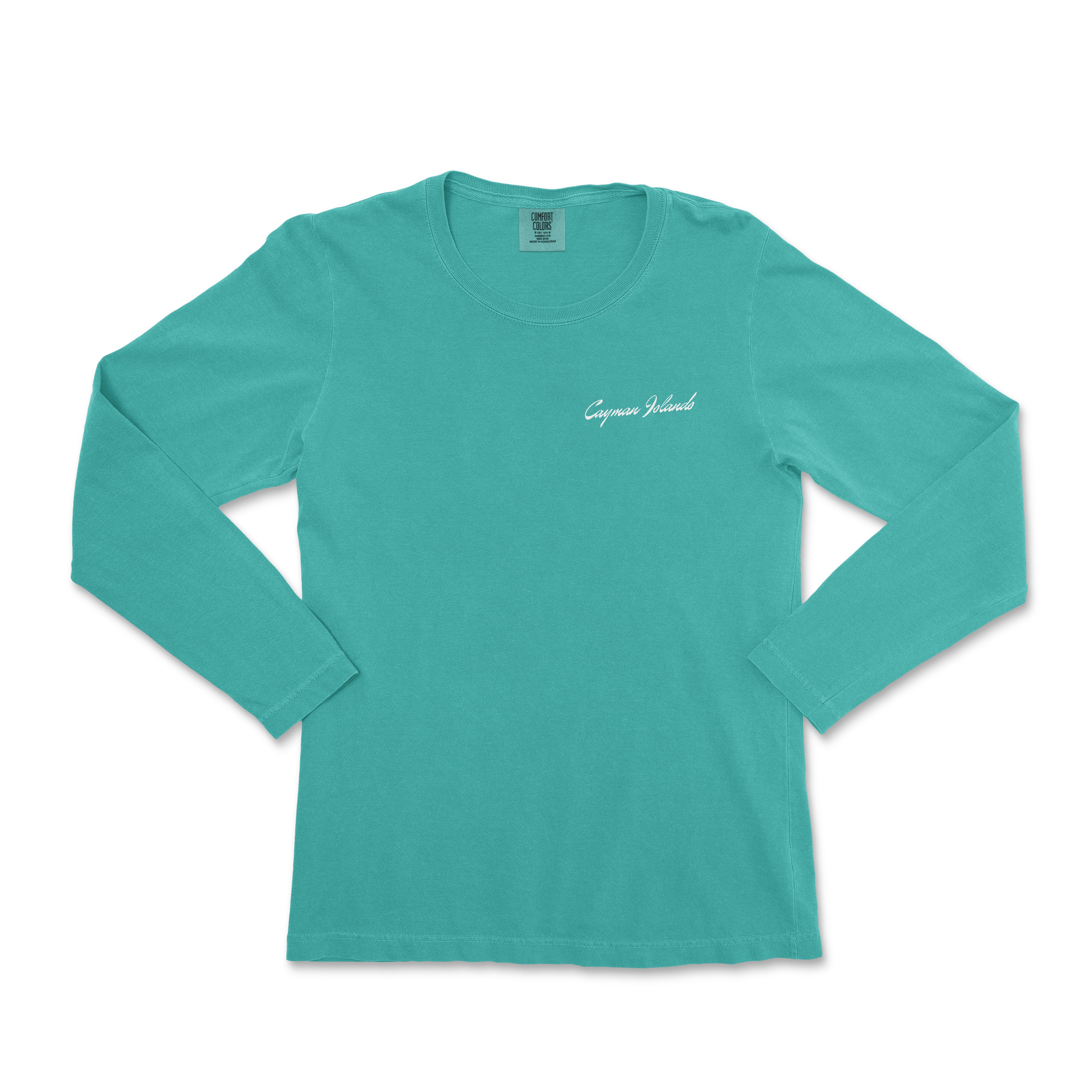 a women's turquoise long sleeve shirt with the words, good friends on it